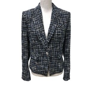 Veronica Beard Tweed Blazer Jacket Womens 8 Blue Plaid Business Office Teacher
